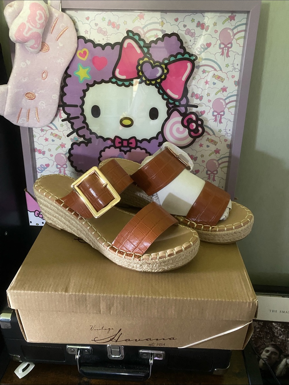 Vintage Havana Brown and Gold Slide Sandals